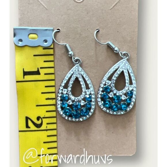 Bundle Sale 3 for $15 | Dangle Silver Tone | Blue Rhinestone Earrings - Picture 6 of 7